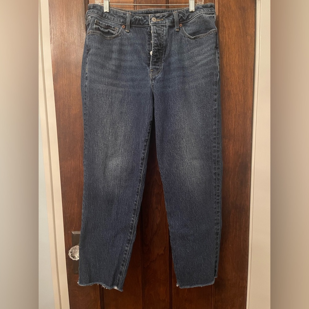 Old Navy Jeans High-Rise OG Straight Size 14 Regular Dark Wash Raw Hem
